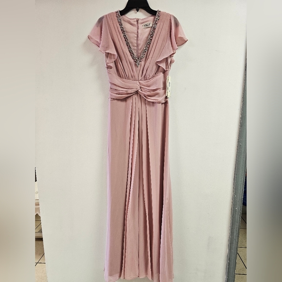 Eliza J Women's Dress Flutter Sleeve V-neck Twist Waist Gown - Picture 3 of 8